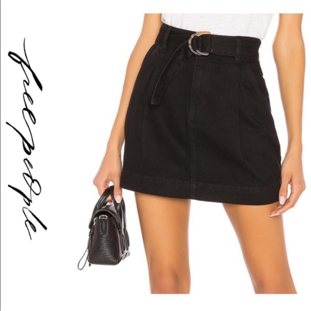 Free People We The Free Jade Skirt Belted Denim Black OB861121 Size 28